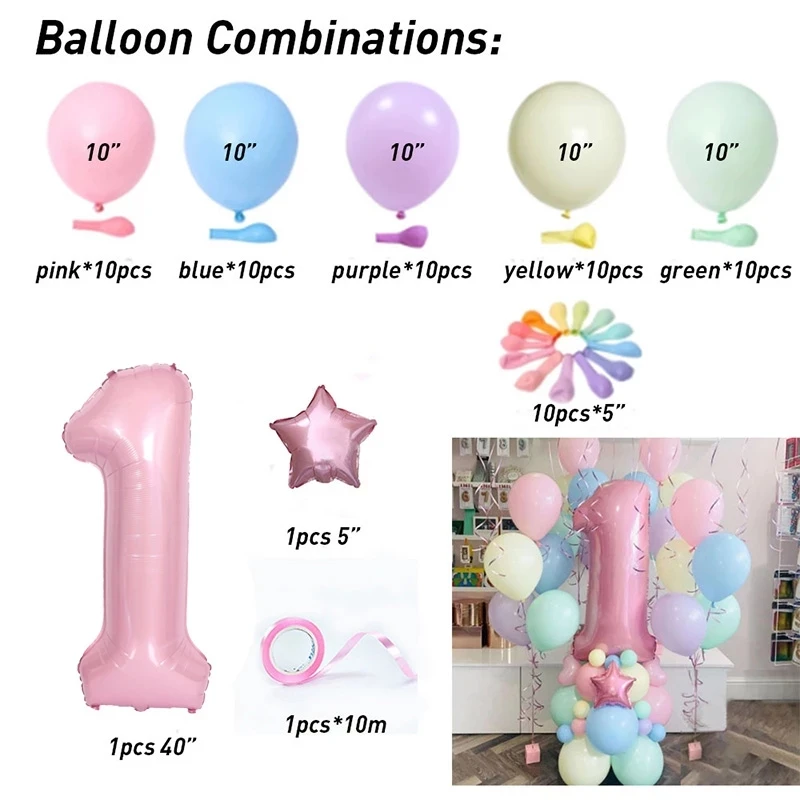 63pcs Macarons Latex Candy Color Helium Foil Balloons Set Girl 1 2 3 4 5 6 7 8 9 Birthday Party Decoration Baby Shower Supplies