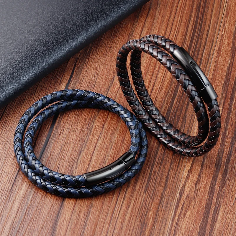 

Various Styles Of Small Accessories Stainless Steel Men's Leather Bracelet Magnet Buckle Classic Boy's Valentine's Day Gift