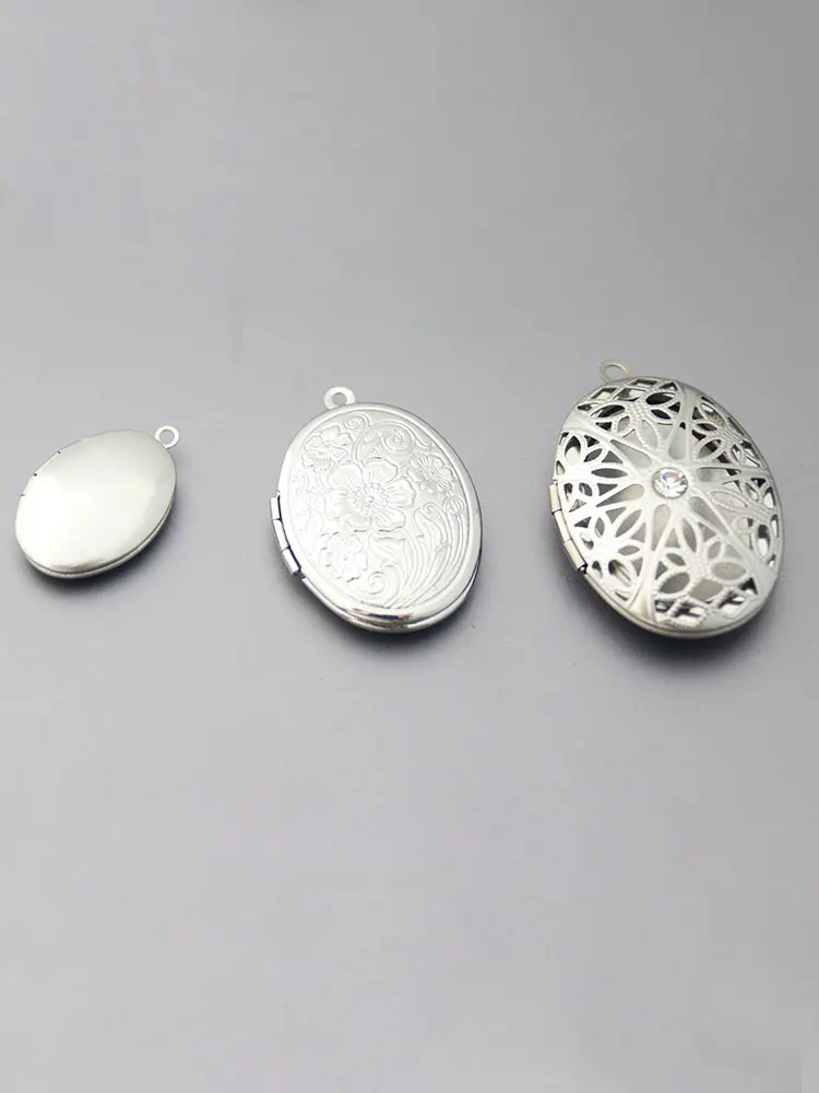 1Set Oval Lotus Flower Shell Photo Frame Stainless Steel Necklace Floating Locket Charm Necklaces Women Men Memorial Jewelry