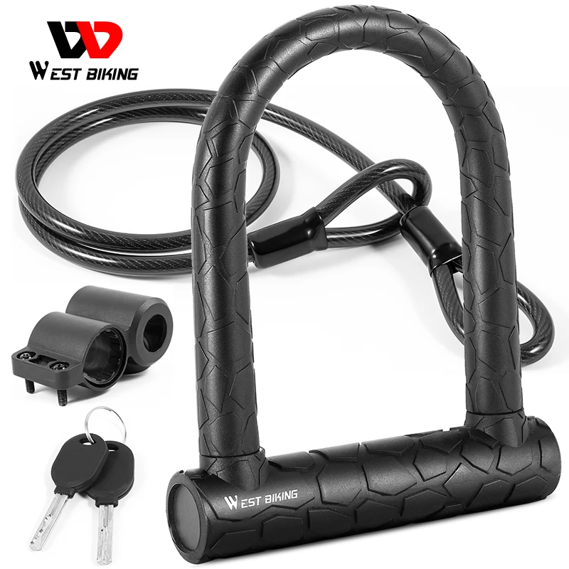 WEST BIKING Ultra-sturdy Bike U Lock MTB Cycling Safety Anti-theft Steel Lock Motorcycle Scooter Lock Cable Bicycle Accessories