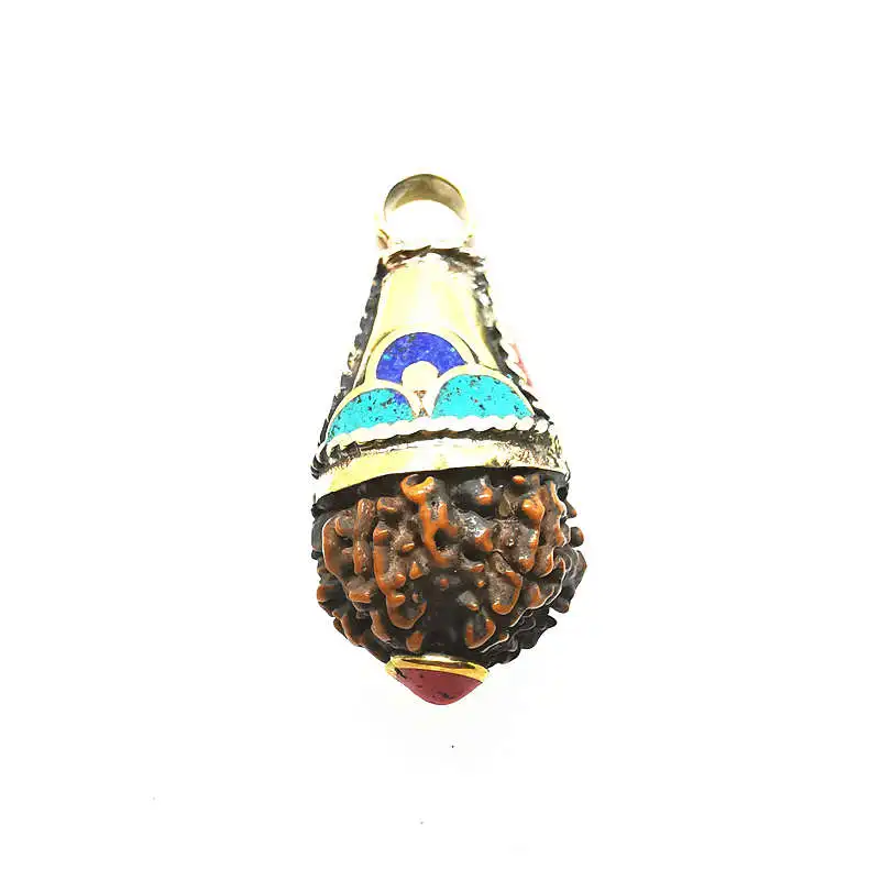 Tibetan Amulet Brass Capped Rudraksha Bodhi Beads Pendants TBP566