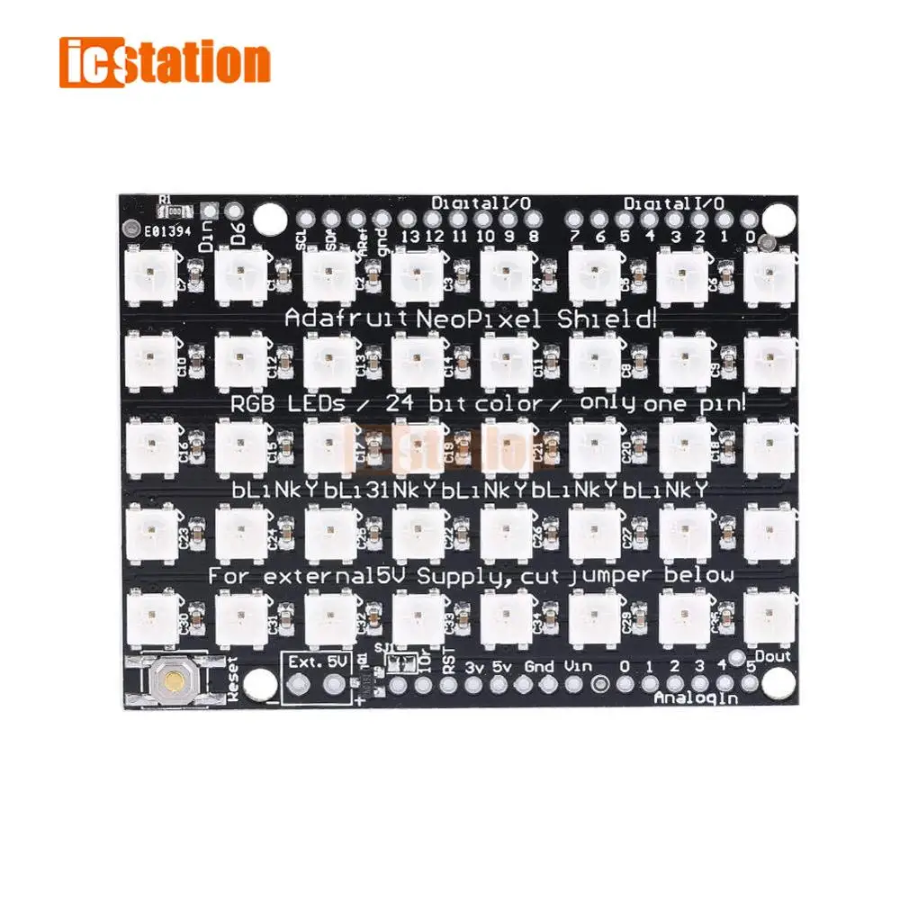 New 40Bit WS2812B 5050 RGB LED Matrix Shield with Integrated Drivers