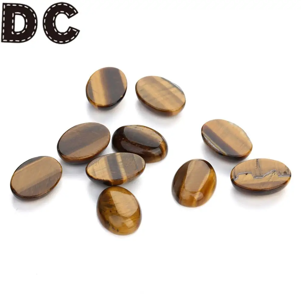 DC 10pcs Natural Stone Oval Flatback Cabochon 10x14/13x18/18x25mm Tiger's Eye Stone Bead Spacers For Jewelry Making Accessories