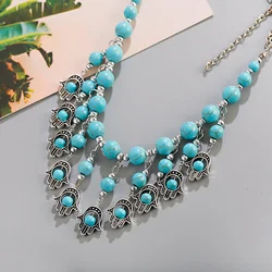 2022 Ethnic Hand Alloy Pendants Necklace Collier Femme Women's Vintage Turquoises Statement Jewelry Gifts