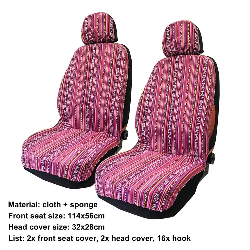 2 Set Car Seat Protector Durable Wear-resistant Fabric Ethnic Style Universal Car Seat Cover for Vehicle