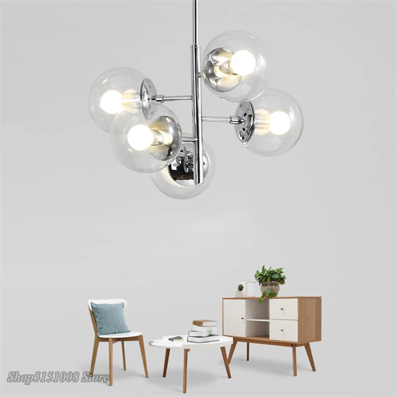 

Modern Led Chandelier Nordic Dining Room Glass Ball Lampshape Design Chrome Silver Luster Light Fixtures Living Room Decoration