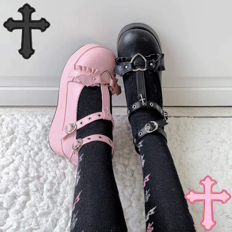 Devilian Little Bat Style Bowknot Demon Dark Goth Punk Platform Lolita Shoes Kawaii Shoes Loli Cosplay High Heel 5.5cm Pu Shoes