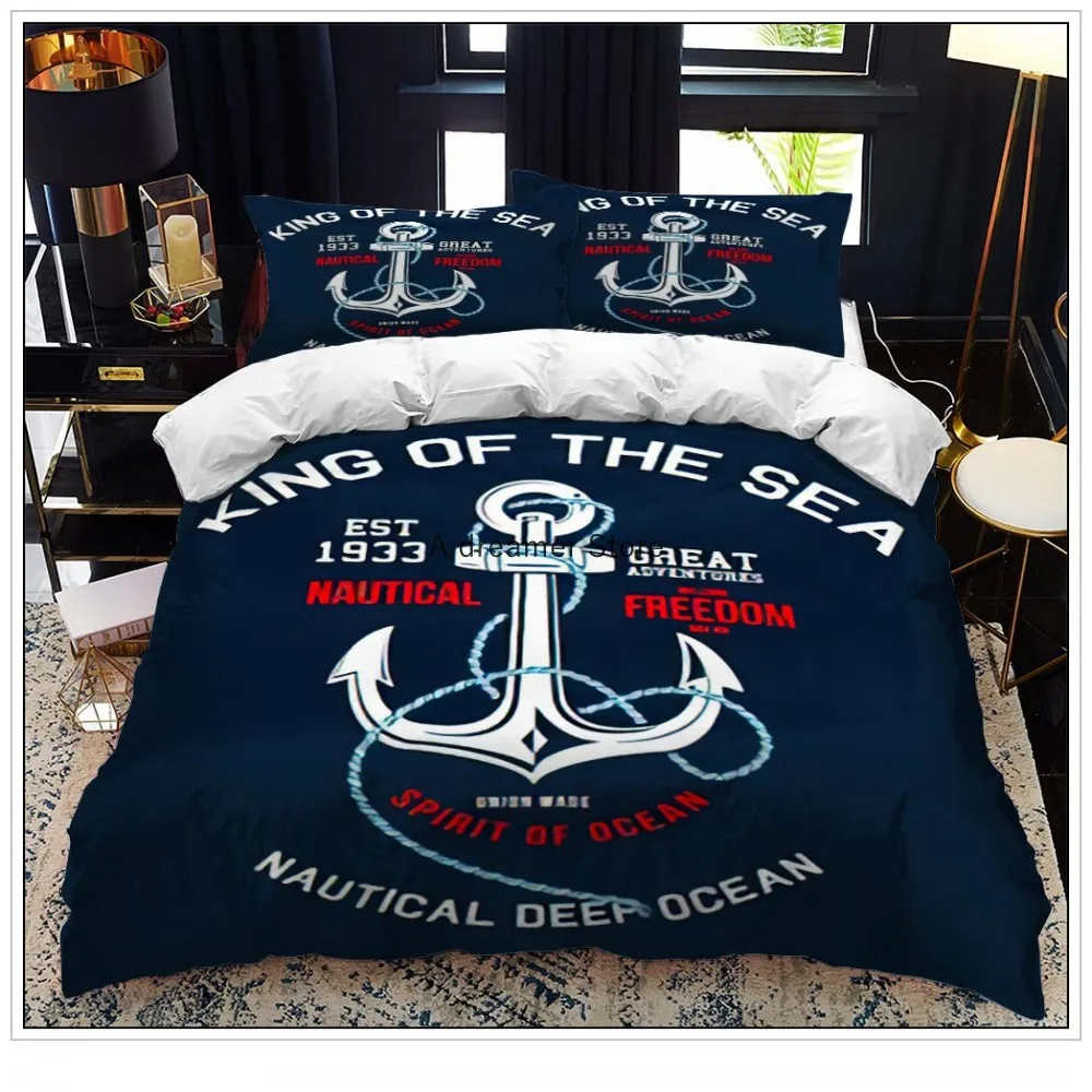 Anchor Bedding Set Ocean Style Quilt Cover Single Double Home Textile With Pillowcase For Kids Boy Home Decor Soft Duvet Cover