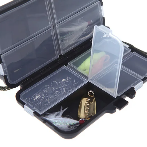 Fishing Lure Box with Lanyard 9 grid Fishing Lures Spoon Hooks Baits Tackle Hook Plastic Box Case