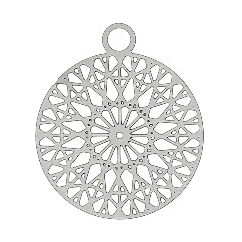 20 PCs Stainless Steel Filigree Stamping Charm Pendants Round Metal Rhombus Hollow Carved For Trendy Jewelry Making 22mm x 18mm