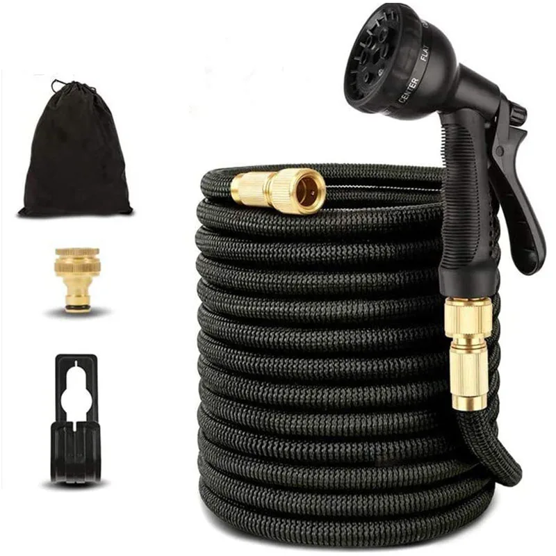 Flexible Garden Hose 25-100Ft Water Hose Expandable with 3-Way Latex Core Fabric High Density 8 Functional Spray Nozzle Set