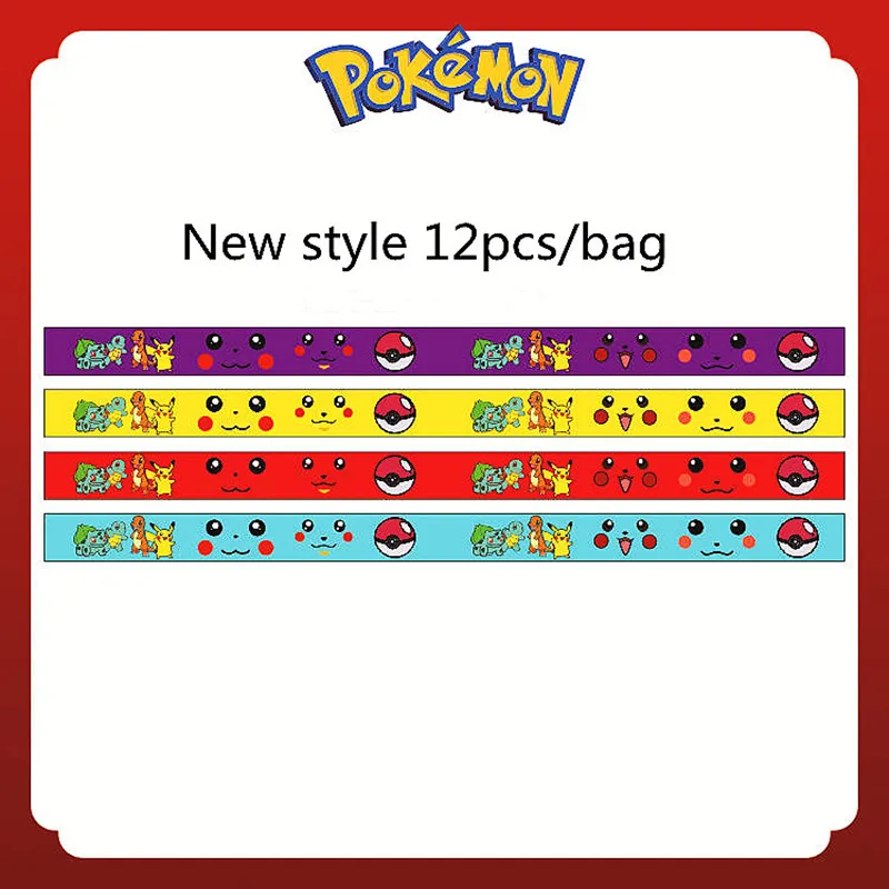 Pulsera de Pokémon de 12 piezas para niños, accesorio de Anime de bolsillo, elfo, Pikachu, de silicona, de dibujos animados, regalos de fiesta,