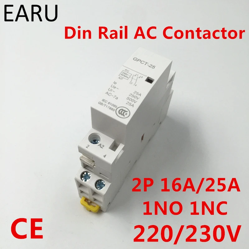 2P 16A 25A 1NC 1NO 220V 230V 50/60HZ Din Rail Household Ac Contactor One Normal Open One Normal Close for Home Hotel Resturant