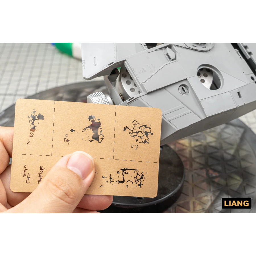 LIANG-0008 Paint Crack Effects Airbrush Stencils Tool for 1/24 1/35 1/48 Scale Military Tank Model