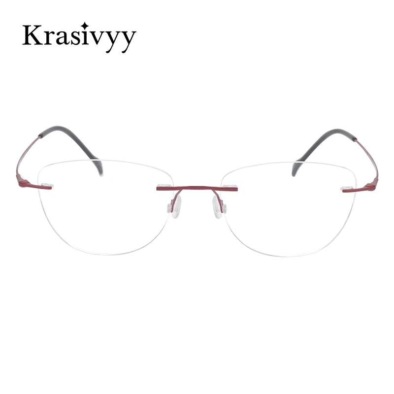 Krasivyy Cat Eye Rimless Glasses Frames Women Pure Titanium Ultralight Screwless Myopia Prescription Eyewear Ladies Eyeglasses