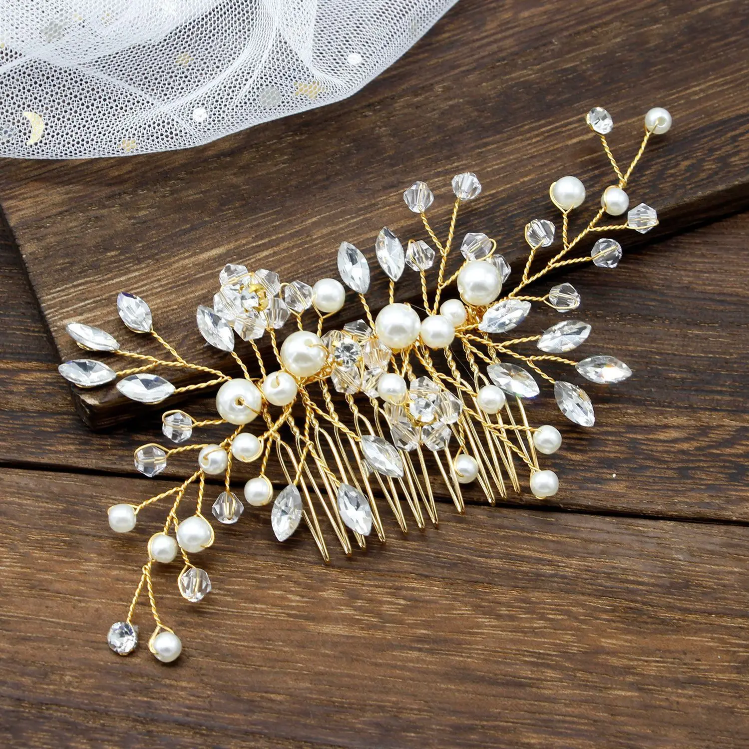 Crystal Pearl Tiaras Barrettes Hair Clips Hair Combs for Wedding Bride Women Hairpins Bridal Headpiece Hair Jewelry Accessories