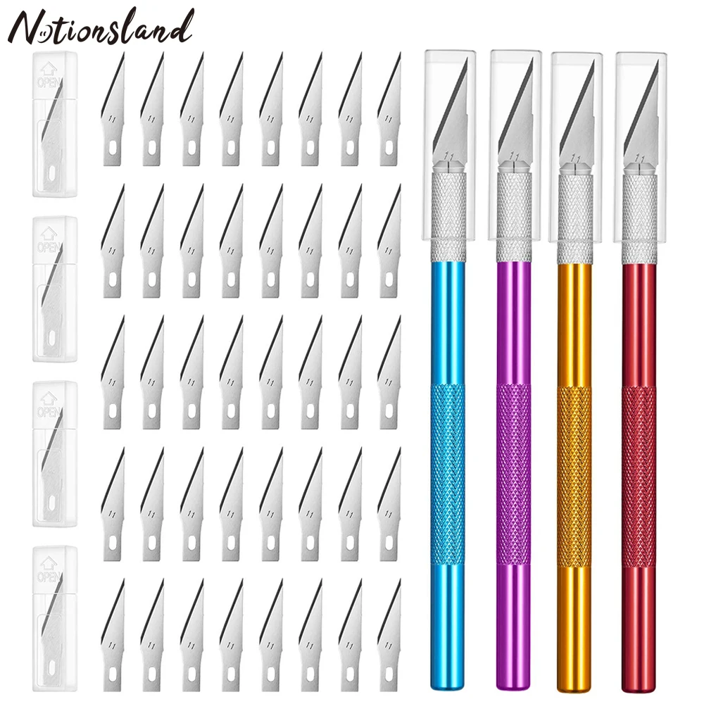 

4PCS Craft Knife Set Hobby Knife with 40pcs Stainless Steel Blades Kit for Cutting Carving Scrapbooking DIY Art Work Knife Tool