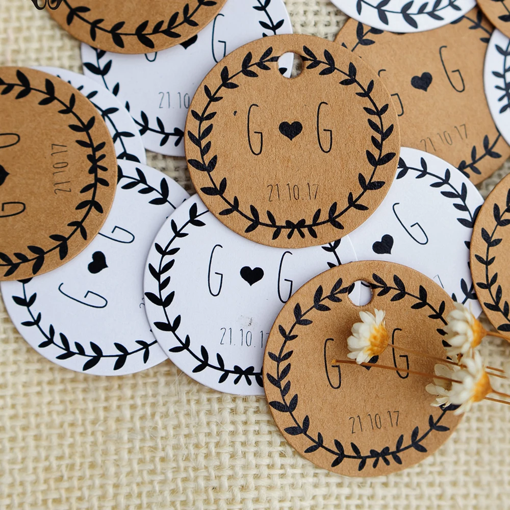 Y5-120pcs 3.5cm diameter paper tags custom kraft paper white cardboard wedding tag custom name date logo gift box free shipping