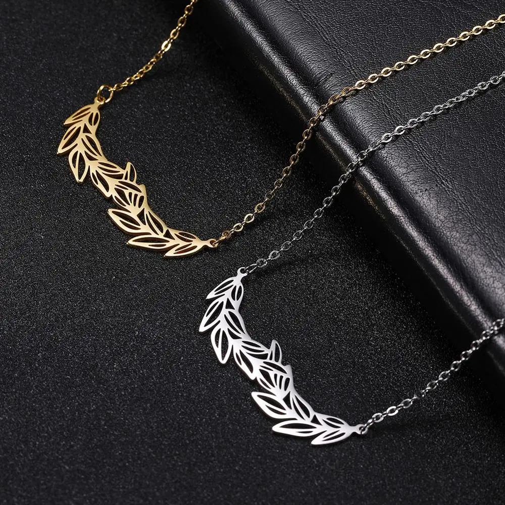 Skyrim Olive Branch Peace Leaf Golden Stainless Steel Necklace Women  Statement Chain Choker Necklaces Jewelry Female Girl Gift