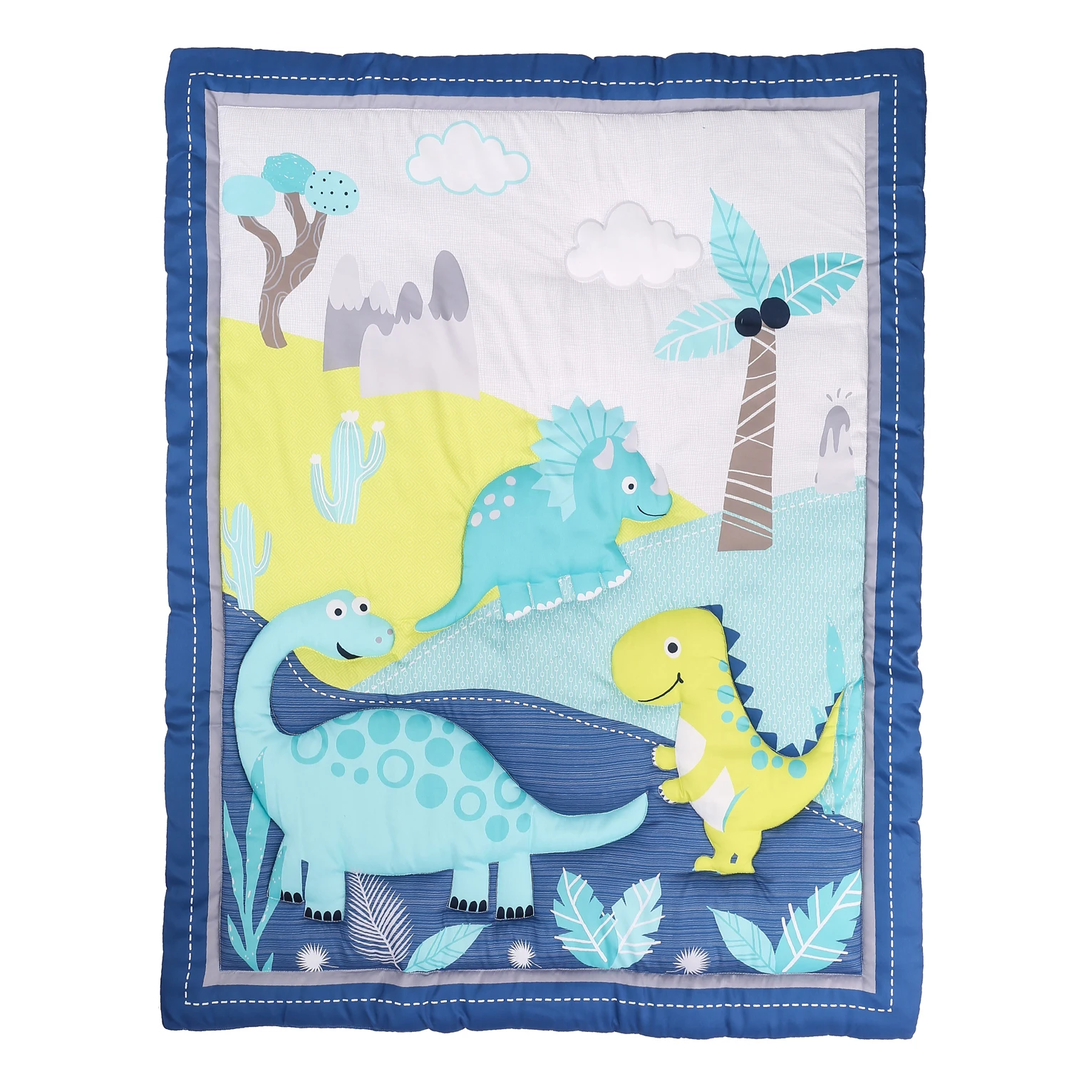 3 pcs Baby Crib Bedding Set  dinosaures for boys hot sale including quilt, crib sheet, crib skirt