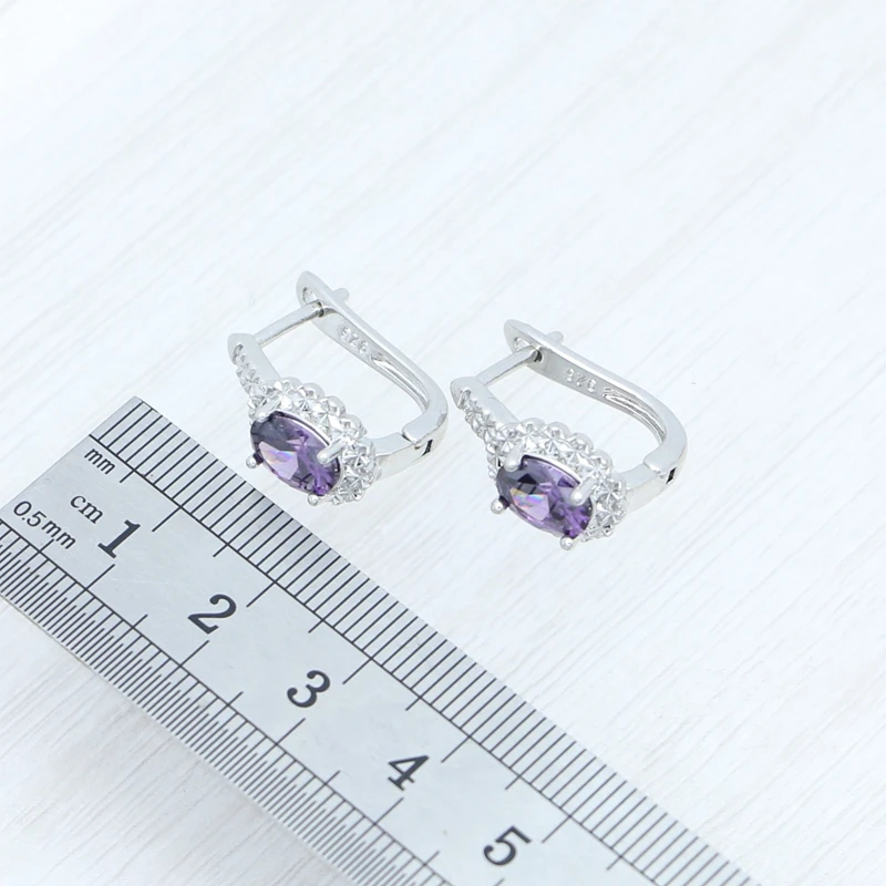 Romantic Amethyst Jewelry 925 Sterling Silver Jewelry Set Open Ring Pendant Earring Necklace Kit Wedding Accessories