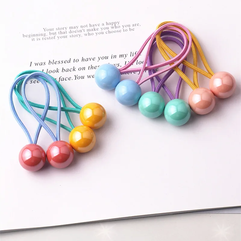 Little Girls Wholesale Candy Color Elastic Hairbands Hair Accessories For Birthday Handmade Rubber Bands Colorful Ball Hair Ties