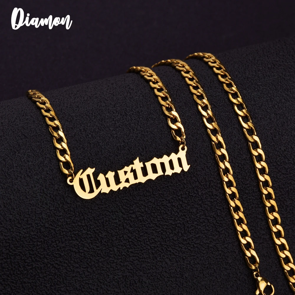 

Diamon Customized Fashion Stainless Steel Name Necklace Personalized Letter Gold Color NK Chain Necklace Pendant Nameplate Gift