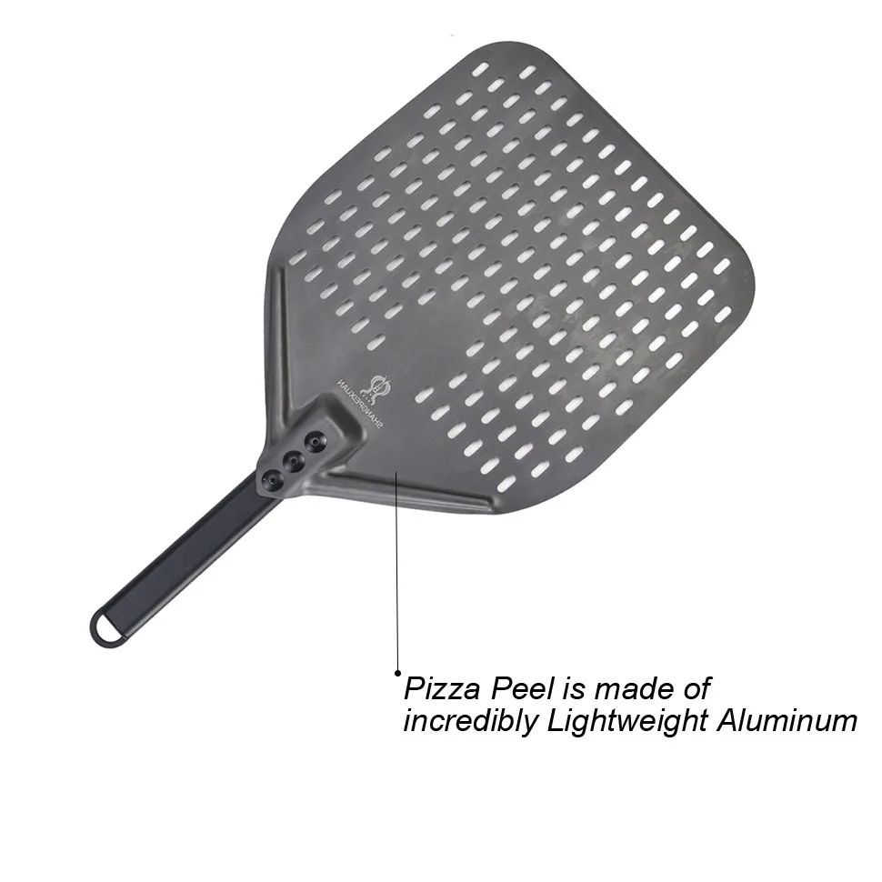 SHANGPEIXUAN Perforated Turning Peel 12 Inch Rectangular Pizza Shovel Aluminum Hard Coating Pizza Peel Paddle Short Pizza Tool