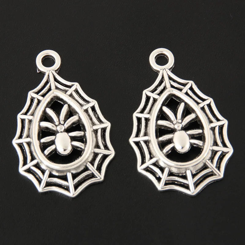 20pcs Silver Color Spider Web Charms Cobweb Halloween Pendant Fit DIY Jewelry Making Handcrafted Accessories