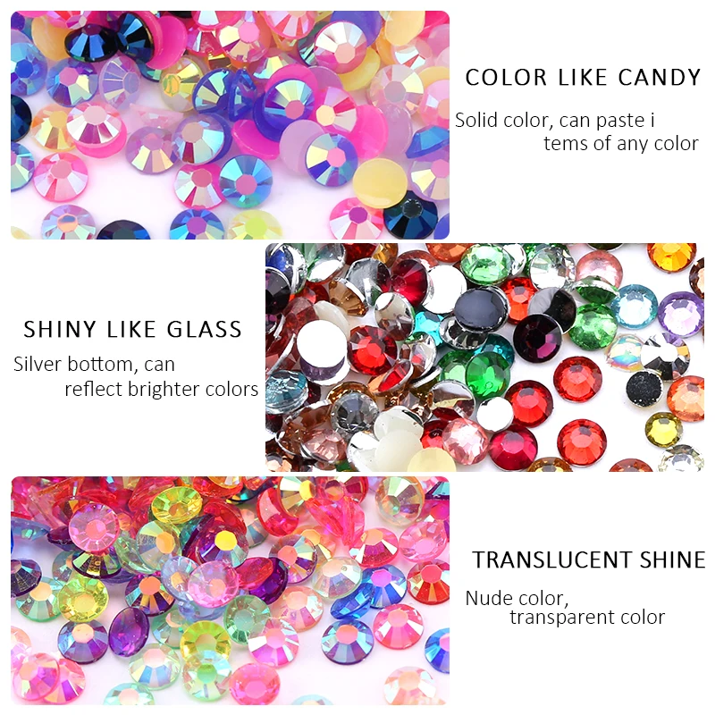 3/4mm Jelly Color Glitter Resin Rhinestones Glue On Crystal Nail Gems for Clothing Decorations Diamond Rhinestones Accessories