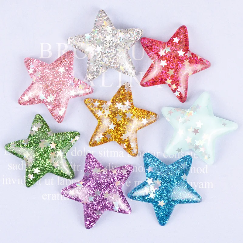 

Glitter Bling Star Resin Cabochons 100pcs 32mm Flatback Patch Sticker Embellishments Scrapbooking Hair Jewelry Clip Hairpin DIY