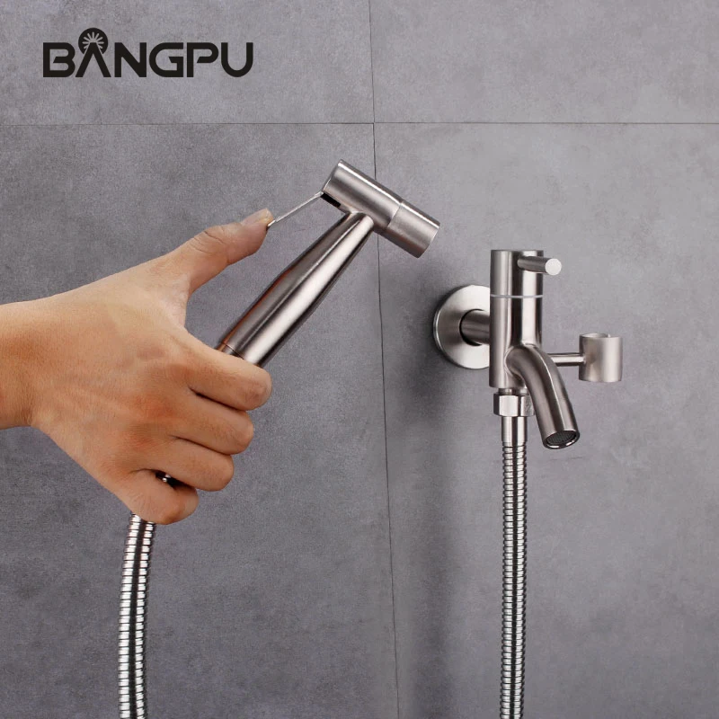 BANGPU Brushed Nickel Bidet Faucet Wall Mounted Bidet Shower Sprayer Set Handheld Bathroom Bidet Faucet Hand Bidet Sprayer Kit