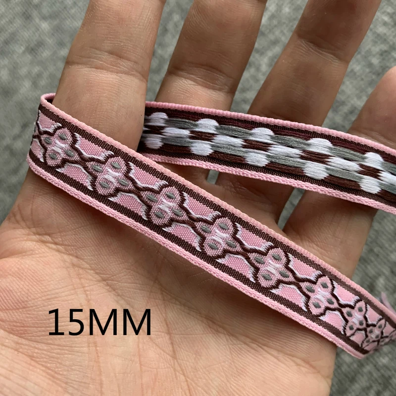 5 YARD 1.2CM~2.1CM Handmade Embroidery Lace Woven Jacquard Ribbon Trims Heart Geometric Design For Clothing Straps Accessory