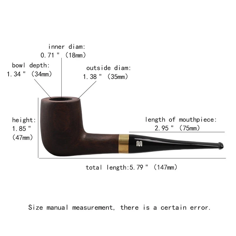 RU-New Handmade Ebony Wood Black Smoking Pipes Tobacco Pipe 9mm Filter Wooden Pipe Gift for Grandfather Father ac0015