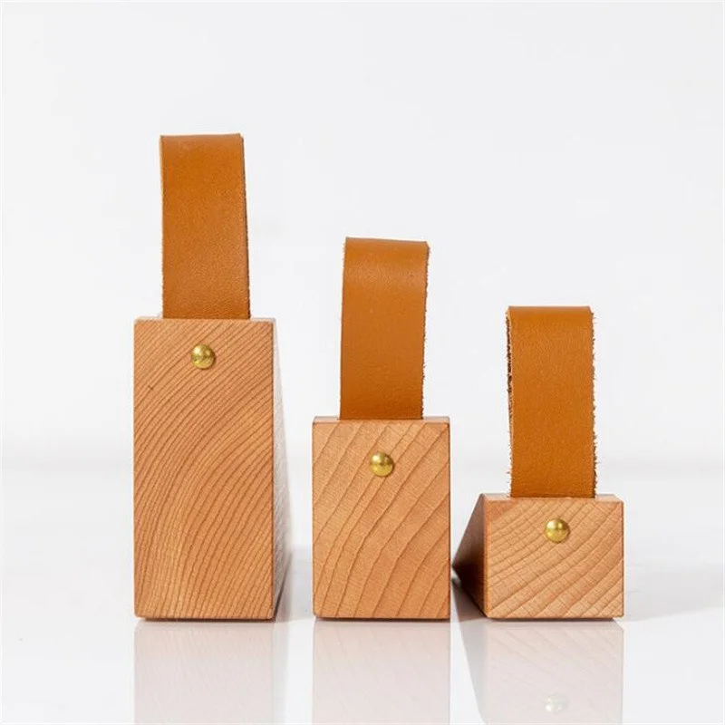 Nordic Solid Wood Heightening Door Stop Door Stopper Wooden Anti-collision Leather Pull Tab  Door Stops