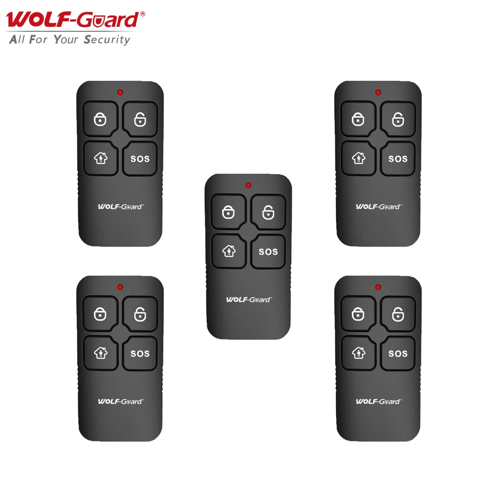 

5 x Wolf-Guard 433MHz Wireless Waterproof Black RF 4 Keys Remote Control Keyfobs for Home Anti-Theft Alarm Sceurity System