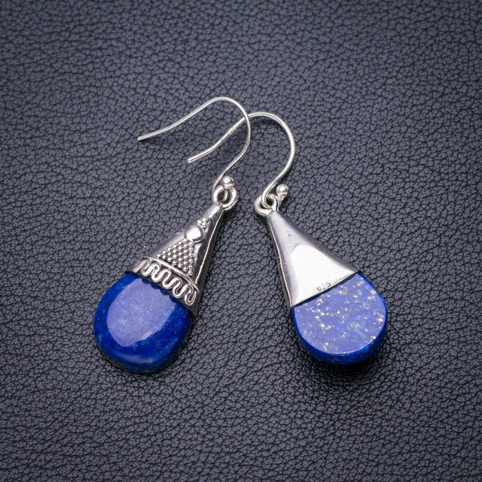 StarGems Natural Lapiz Lazuli Handmade 925 Sterling Silver Earrings 1.75