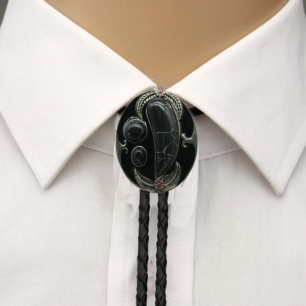 

Black wolf teeth shape tuquoise bolo tie for man cowboy western cowgir l leather rope zinc alloy necktie