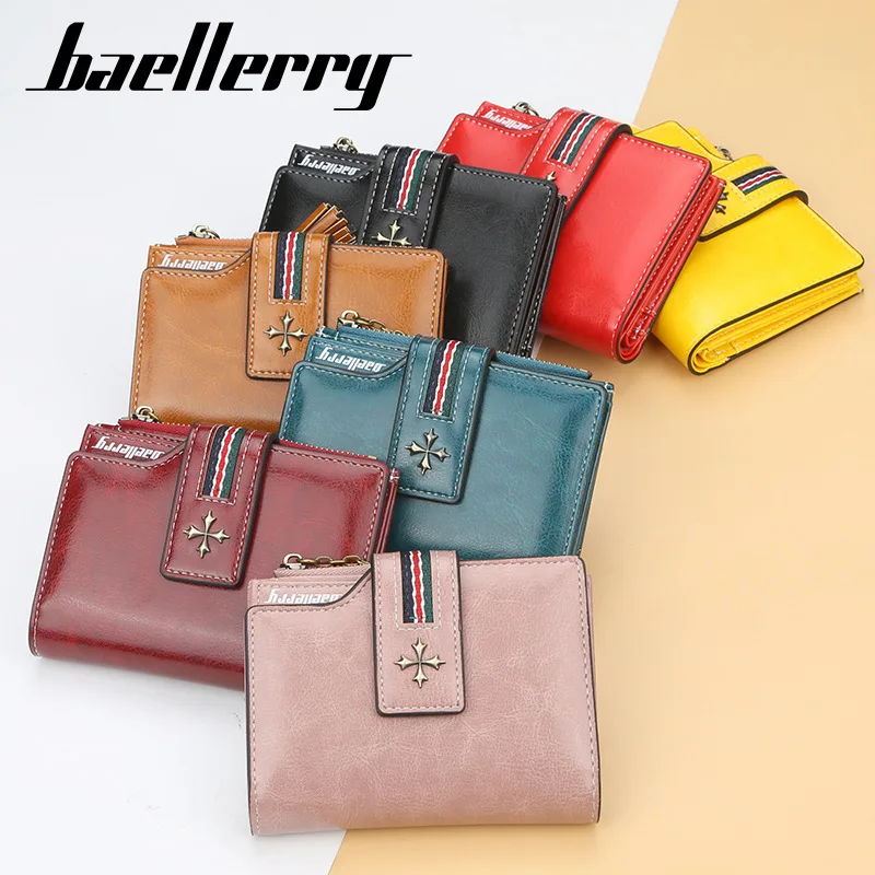 Fashion Small Oil wax Leather Wallet Women Stylish Zipper & Hasp Card Wallet Woman High Quality Short Credit Card Holder Purse