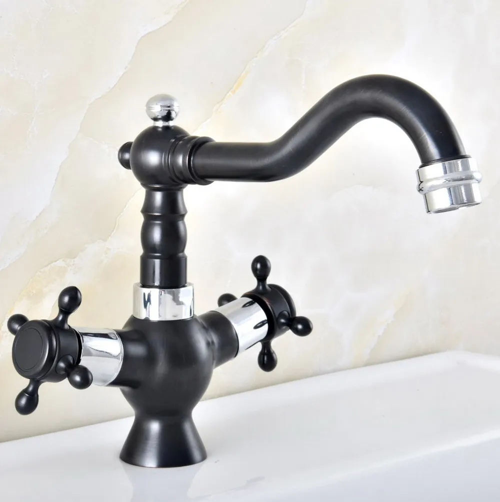 

Black & Chrome Brass Bathroom Sink Faucet 360 Degree Swivel Spout Double Cross Handle Bath kitchen Mixer Taps Nnf491