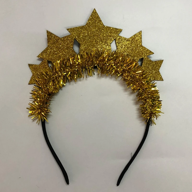 New Year Hair Hoop Star Glitter Tinsel Headdress New Year Christmas Party Headbands for Creative Photo Props