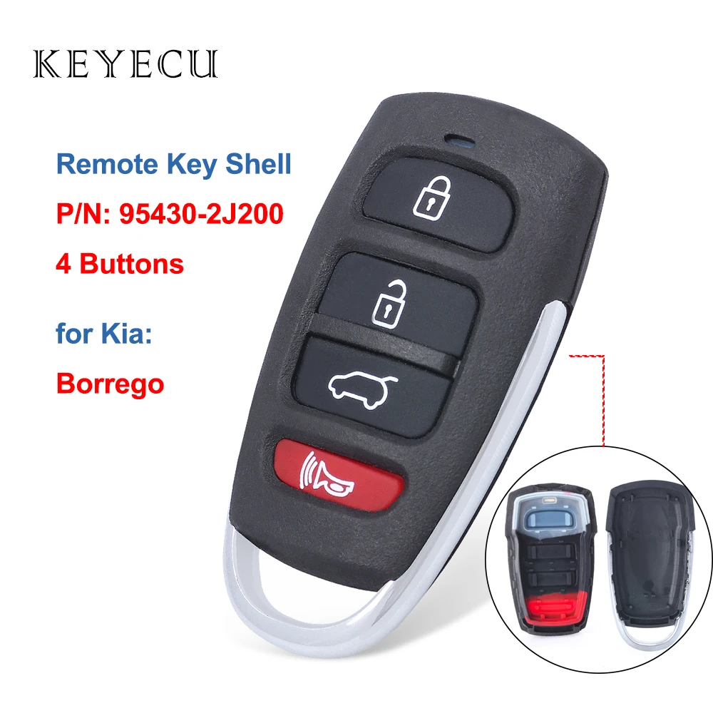 

Remote Car Key Fob Shell Case Replacement 4 Buttons for Kia Borrego 2009 2010 2011 P/N: 95430-2J200, SV3HMTX