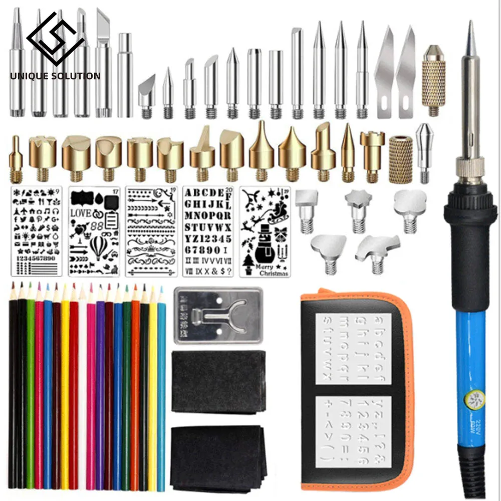 72PCS DIY Wood Burning Kit heat transfer gourd engraving tool with switch thermostat soldering iron pen kit 302-842℉ 60W