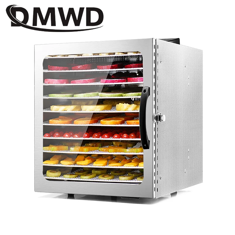 

10 Trays Food Dehydrator Stainless Steel Snacks Dehydration Dryer Fruit Vegetable Herb Meat Drying Machine With Timer 110V/220V