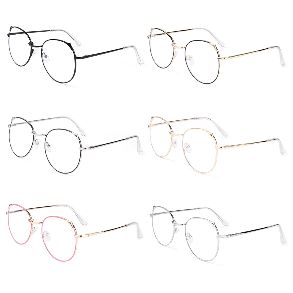 Trendy Office Anti Blue Light Glasses for Women Cute Cat Ears Eyewear Blue Rays Blocking Eyewear Classic Metal Frame Eyeglasses