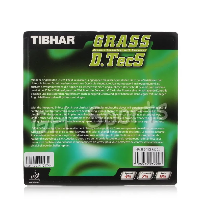 Herbe TIBHAR D. TECS (1.2/1.6/OX, défensive/hachette) Pips-Tennis de Table longue éponge de Ping-Pong en caoutchouc 5.0