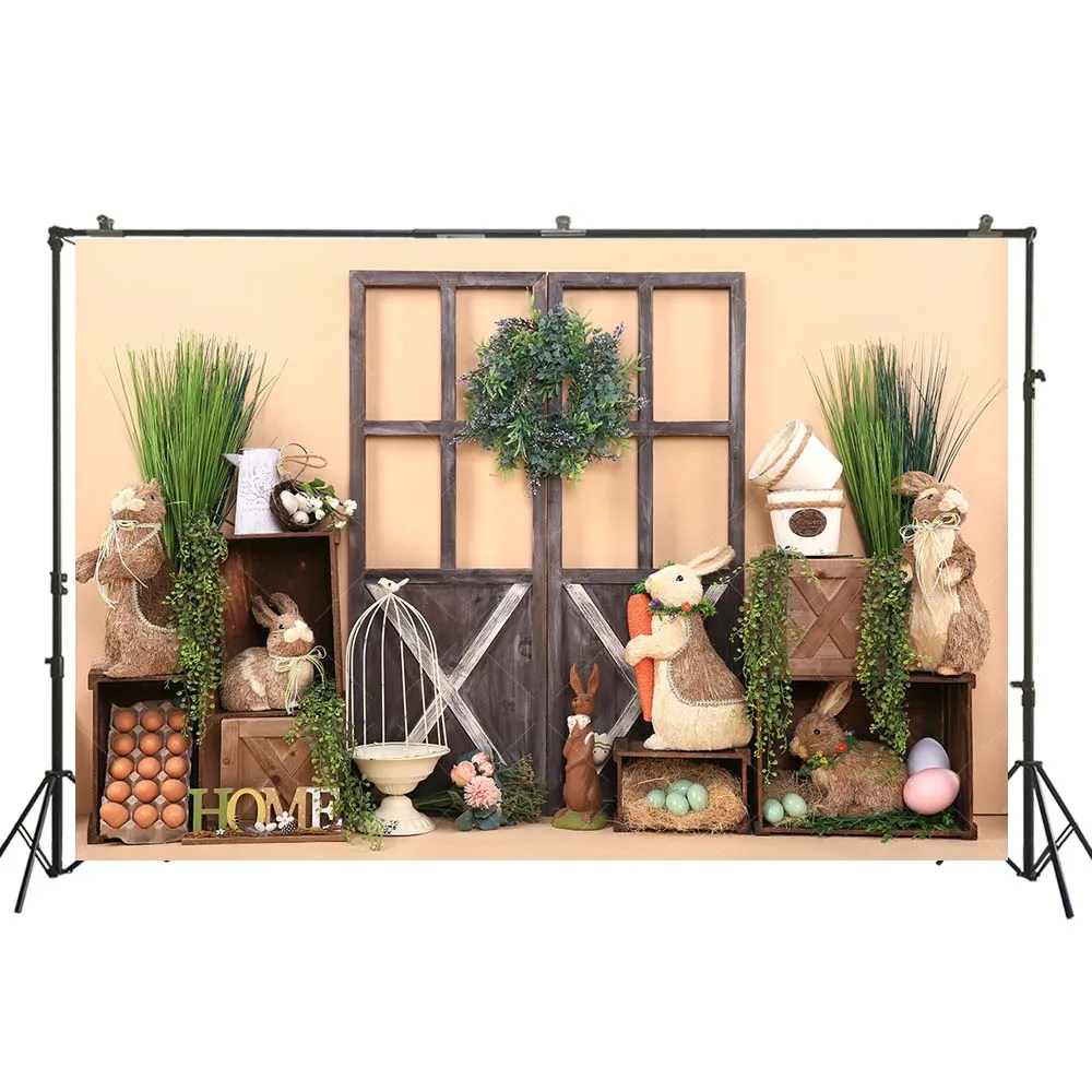 Telón de fondo rústico del día de Pascua para bebé y niño, Fondo de fotografía de primavera, decoración de conejito, fondos de estudio fotográfico
