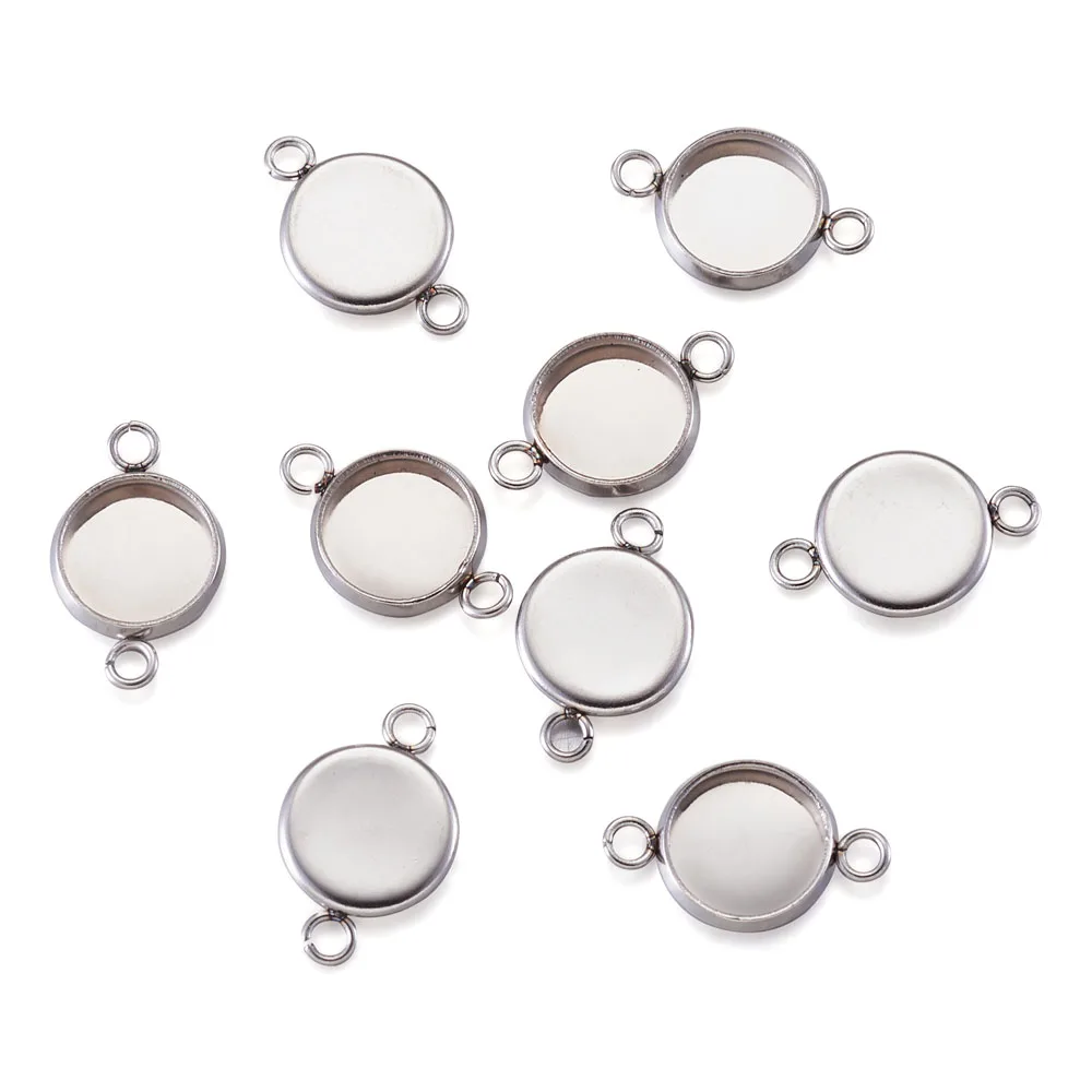 100-200pcs 8/10/12/14/16mm Stainless Steel Cabochon Connector Settings Bracelet Cameo Bezel Base Blanks for DIY Jewelry Making