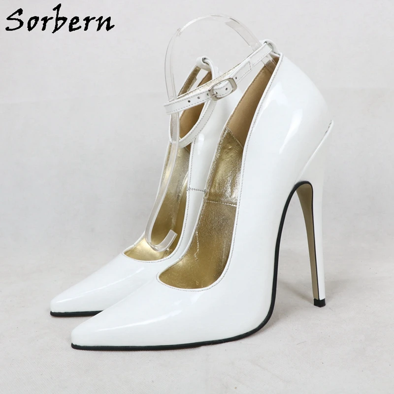 Sorbern décolleté con cinturino alla caviglia bianco scarpe da donna tacchi a spillo tacco alto 16Cm punta a punta vera pelle scarpe personalizzate