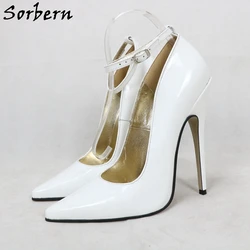 Sorbern décolleté con cinturino alla caviglia bianco scarpe da donna tacchi a spillo tacco alto 16Cm punta a punta vera pelle scarpe personalizzate 14Cm gioca tacchi divertenti